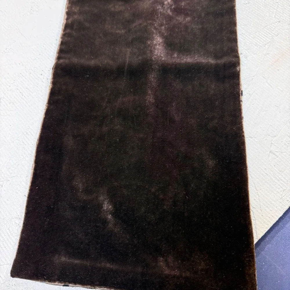 Vintage Mark Snider Silk Velvet Scarf Brown Embroidered Floral 53in